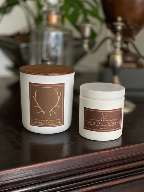 AMARA CANDLE: We love this one! - Notes: Orange Blossom, Green Fruit Wood, Blood Orange