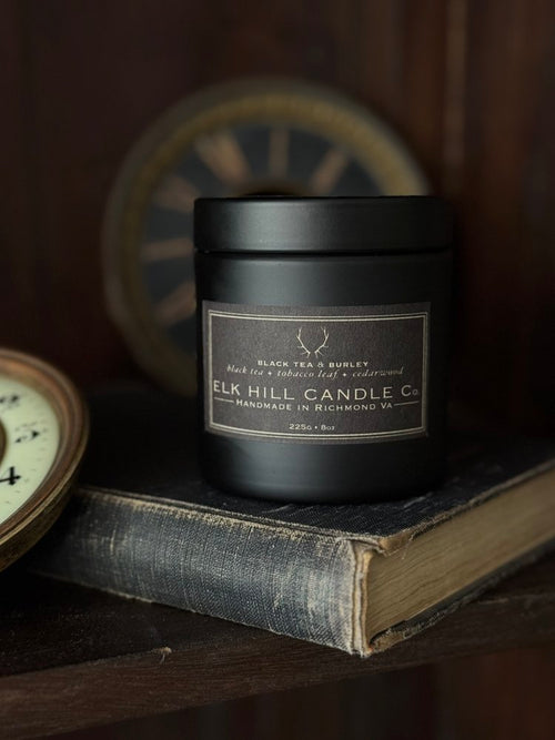 BLACK TEA & BURLEY CANDLE 8 oz : A Bestseller - Notes: Black Tea, Jasmine, Tobacco Leaves